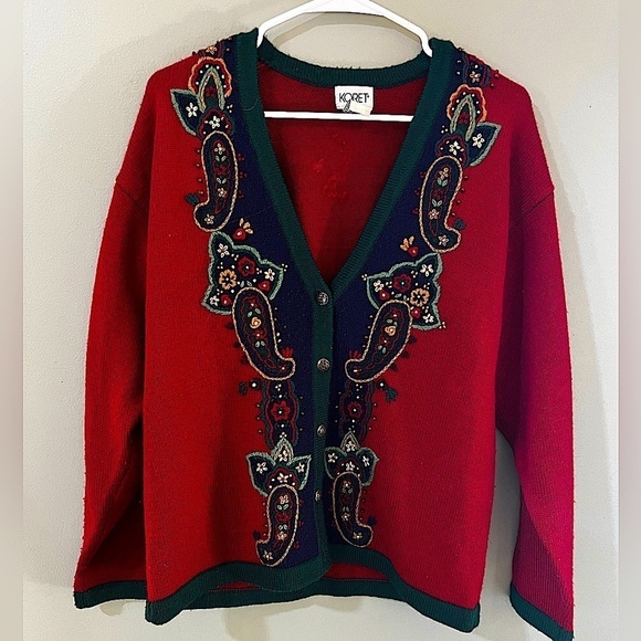 Koret Vintage Cardigan Sweater Womens Size small Paisley Cottagecore Wool - Picture 1 of 6